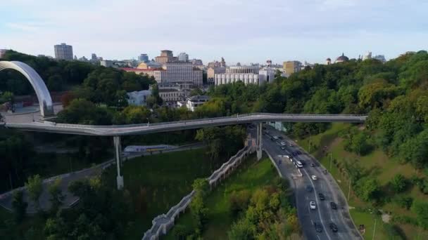 Klitschko Bridge Ukraine Kyiv September 2021 Drone Aerial View Beautiful — Stok video