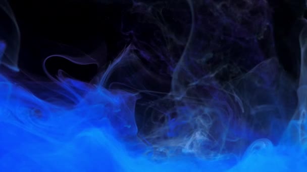Голубая Чернила Акриловая Краска Смешивается Воде Мягко Вращаясь Водой Цветное — стоковое видео