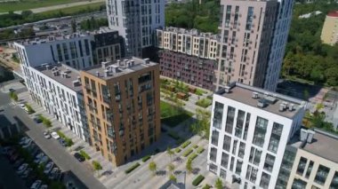 Drone aerial view modern building Residential complex Faina Town. Construction of residential premises. Kyiv capital of Ukraine