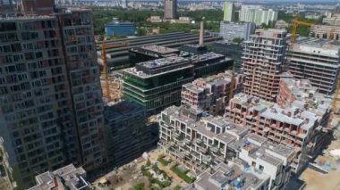 İnsansız hava aracı modern bina yerleşim biriminin evi. Konut inşaatı. Ukrayna 'nın başkenti Kyiv