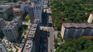 Drone aerial view modern building Residential complex Faina Town. Construction of residential premises. Kyiv capital of Ukraine
