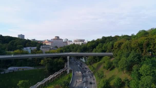 Klitschko Bridge Ukraine Kyiv September 2021 Drone Aerial View Beautiful — 图库视频影像