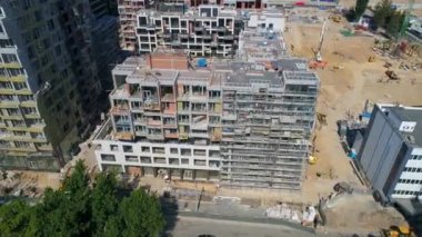 İnsansız hava aracı modern bina yerleşim biriminin evi. Konut inşaatı. Ukrayna 'nın başkenti Kyiv