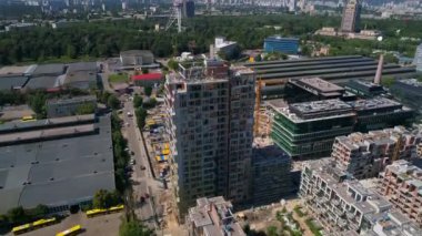 Drone aerial view modern building Residential complex Unit Home. Construction of residential premises. Kyiv capital of Ukraine