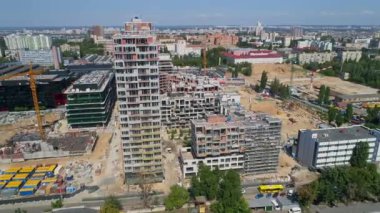 Drone aerial view modern building Residential complex Unit Home. Construction of residential premises. Kyiv capital of Ukraine