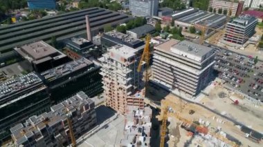 Drone aerial view modern building Residential complex Unit Home. Construction of residential premises. Kyiv capital of Ukraine