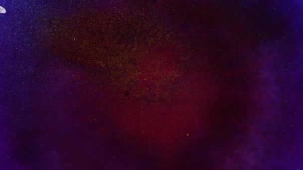 Sötét neon lila vörös ibolya nagyon tiszta színek tinta gradiens fényes arany részecskéket. Galaxis, tér kozmosz világegyetem csillagok — Stock videók