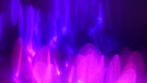 Cyberpunk neon violett, hot pink und dunkelblau Farbverlauf. Unschärfe und Bokeh in Bewegung. Optischer Kristall Prisma Flare Beams. Abstrakte Lichter Hintergrund oder Overlay — Stockvideo