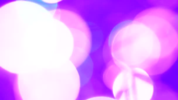 Pastello viola rosa molto bacca e blu bokeh luci. Cerchi sfocati color neon, sfondo astratto morbido unicorno — Video Stock