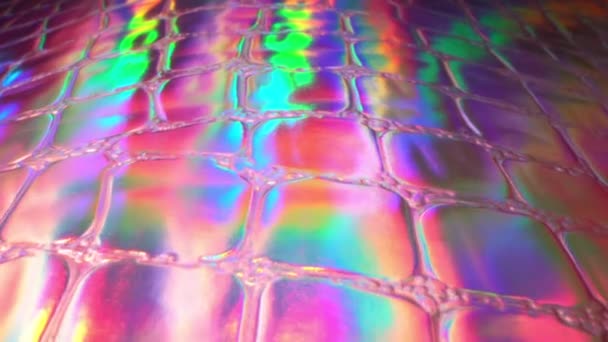 Holographic leather texture close up. Iridescent synthetic material — стоковое видео