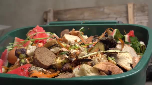 有机食品废物堆肥 食物被扔在家里 家里厨房或餐馆里 减少粮食损失和浪费 — 图库视频影像