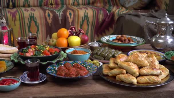 Muselman Semester Eid Adha Högtid Offer Firande Traditionella Halalmåltider Offerkött — Stockvideo