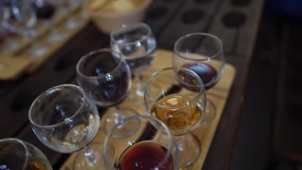 Italienische Weinindustrie Viele Gläser Mit Verschiedenen Weinen — Stockvideo