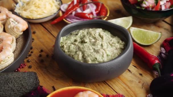 Comida Mexicana Guacamole Base Aguacate Untar Ensalada Imágenes Alta Calidad — Vídeos de Stock