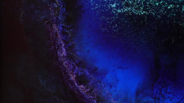 Dark Neon Blue Purple Black Colors Ink Shiny Particles Macro — Video