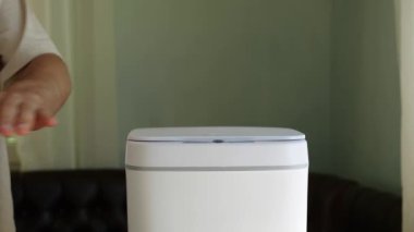 Used old dirty plastic disposable razors. Plastic pollution problem. Contactless Smart Touch Trash Can. High quality 4k footage