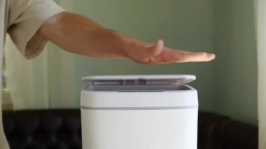 Office and student stationery waste. Contactless Smart Touch Trash Can. High quality 4k footage
