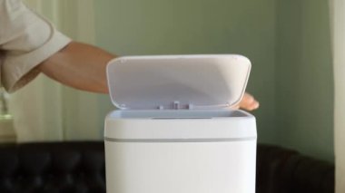 Old paint products: oil-based, latex and spray paints. construction and repair finishing materials waste. Empty metal paint cans.Contactless Smart Touch Trash Can. High quality 4k footage