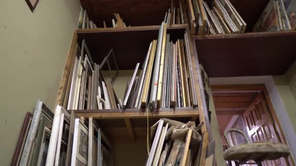 Shelving Artists Studio Storing Canvas Frame Papers Boards High Quality — Stock video
