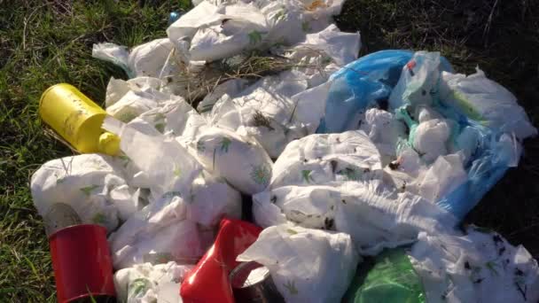 Antiguo Pañal Usado Tirado Basura Vertedero Materia Fecal Cruda Contaminación — Vídeos de Stock