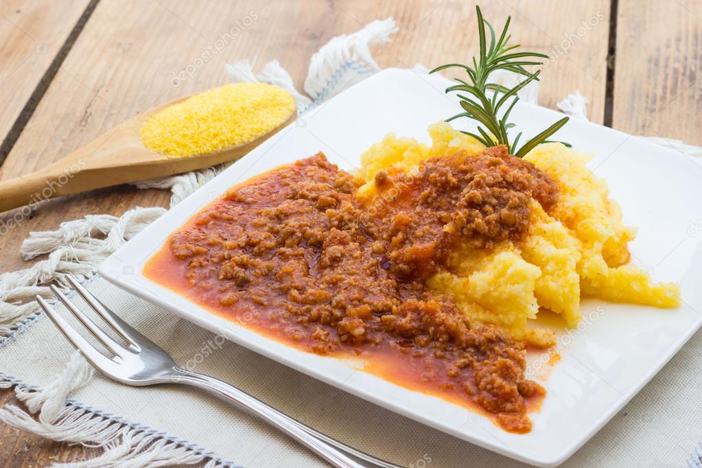 Polenta with Bolognese Sauce — Stock Photo © fpwing_c 18670603