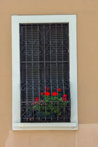 Fenster mit Eisenstangen — Stockfoto