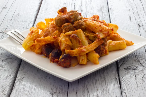 Baked pasta with meatballs Royalty Free Stock Photos