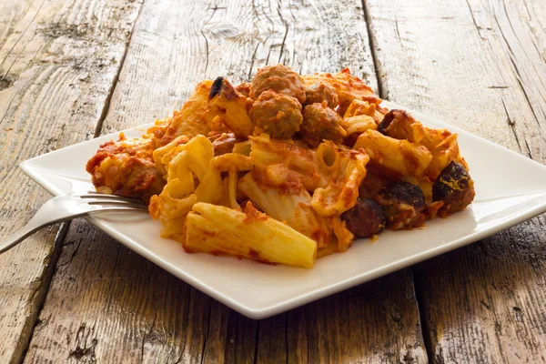 Baked pasta with meatballs — Stock Photo, Image