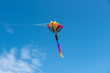 Gökyüzünde uçuşan renkli uçurtmalar