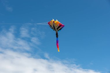 Gökyüzünde uçuşan renkli uçurtmalar