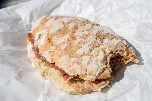 Bitten Ham Sandwich Rustic Bread — ストック写真