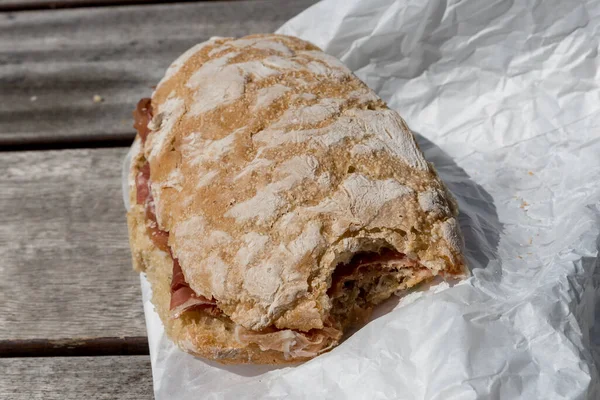 Bitten Ham Sandwich Rustic Bread — ストック写真