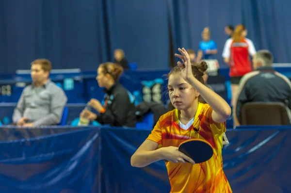 Table tennis competition among girls — Stock Photo, Image