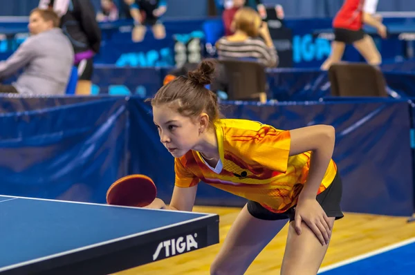 Table tennis competition among girls — Stock Photo, Image