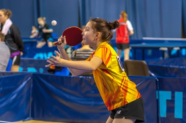 Table tennis competition among girls — Stock Photo, Image