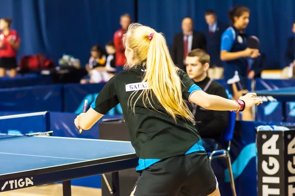 Table tennis competition among girls — Stock Photo, Image