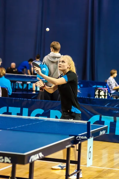 Table tennis competition among girls — Stock Photo, Image