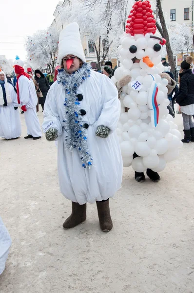 New year competition of snowmen — Stock Photo, Image