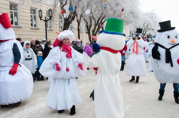 New year competition of snowmen — Stock Photo, Image