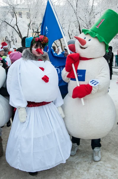 New year competition of snowmen — Stock Photo, Image