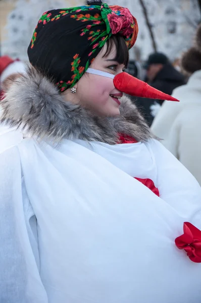 Novoroční soutěž sněhuláci — Stock fotografie