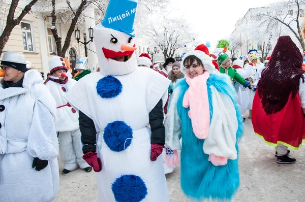 New year competition of snowmen. — Stock Photo, Image