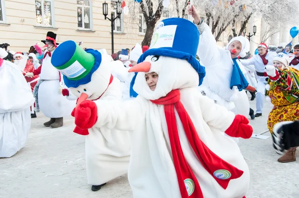 New year competition of snowmen. — Stock Photo, Image