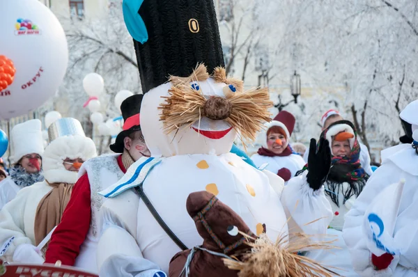 New year competition of snowmen. — Stock Photo, Image