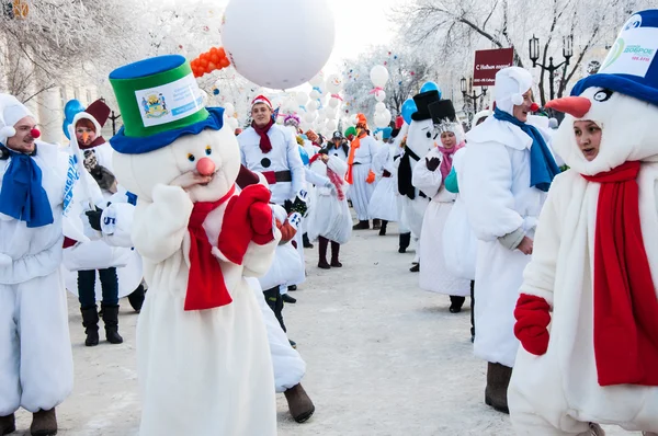 New year competition of snowmen. — Stock Photo, Image