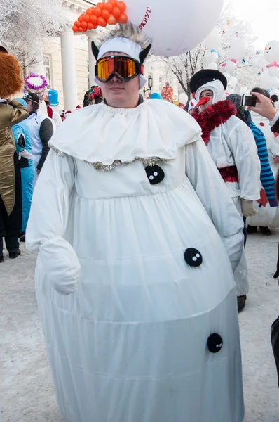 New year competition of snowmen... — Stock Photo, Image