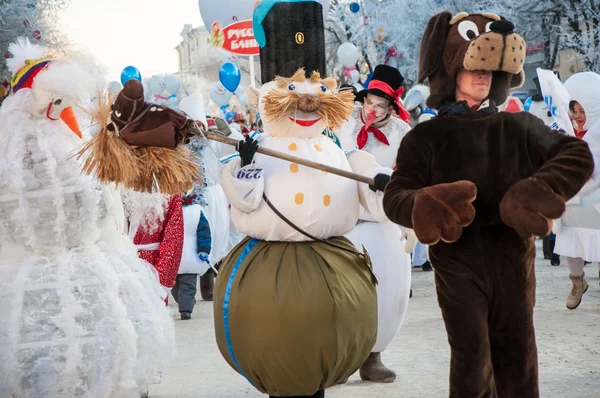 New year competition of snowmen... — Stock Photo, Image