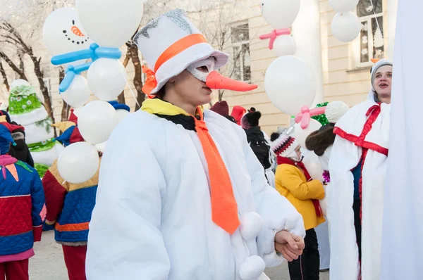 New year competition of snowmen... — Stock Photo, Image