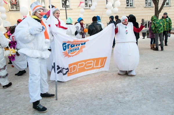 Competição de Ano Novo de bonecos de neve ... — Fotografia de Stock