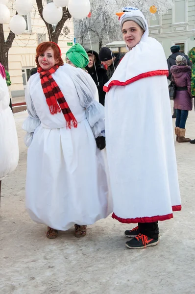 New year competition of snowmen... — Stock Photo, Image